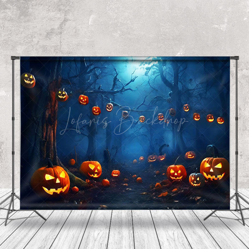 Lofaris Scary Pumpkin Lantern Forest Halloween Backdrop