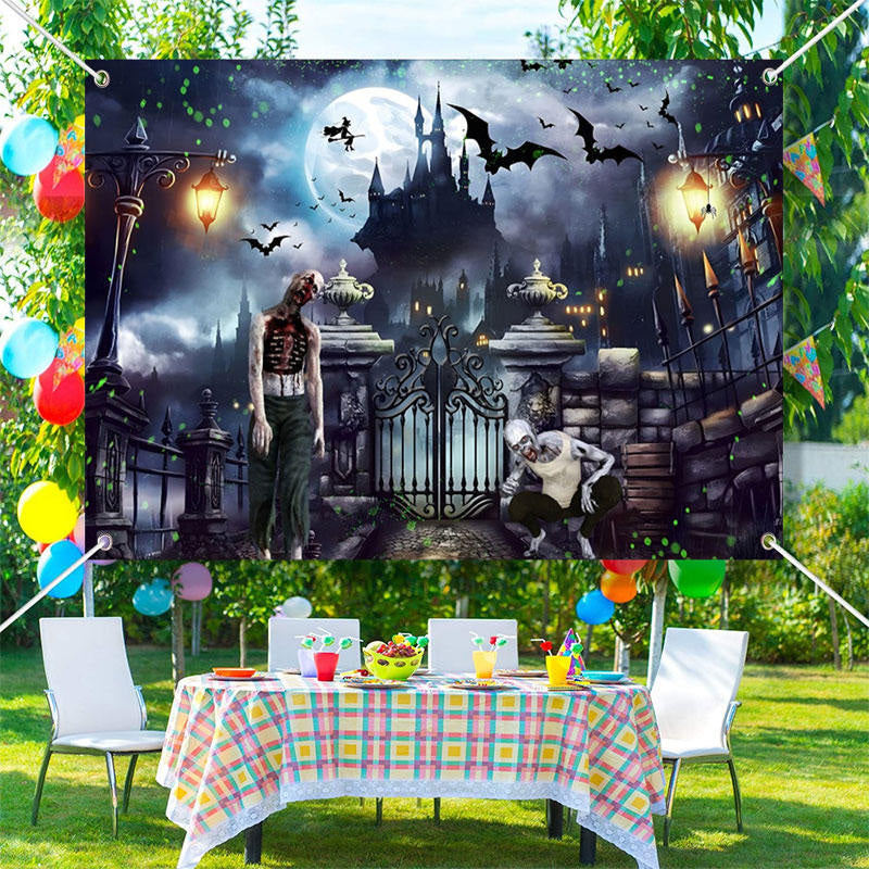 Lofaris Scary Zombie Bat Castle Night Halloween Backdrop