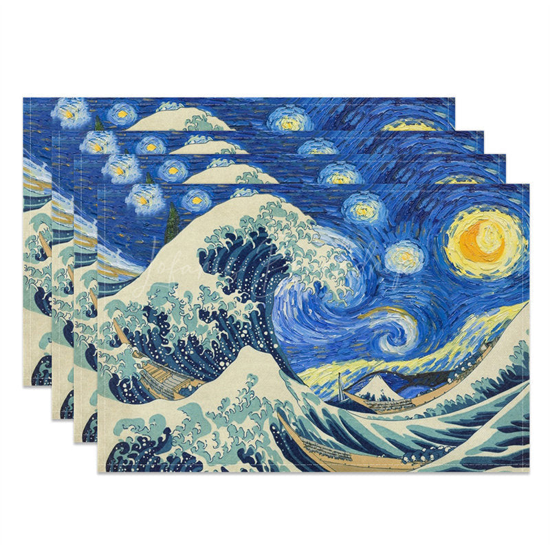Lofaris Sea Wave Blue Sky Moon Abstract Set Of 4 Placemats