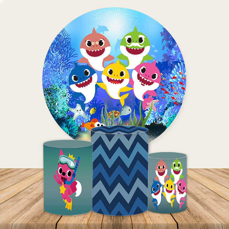 Lofaris Sea Wolrd Shark Round Kids Birthday Party Backdrop Kit