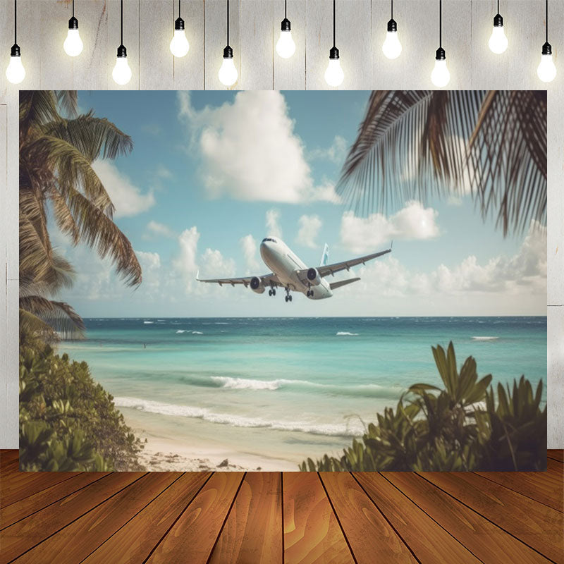 Lofaris Seaside Aeroplane Coconut Palm Birthday Backdrop