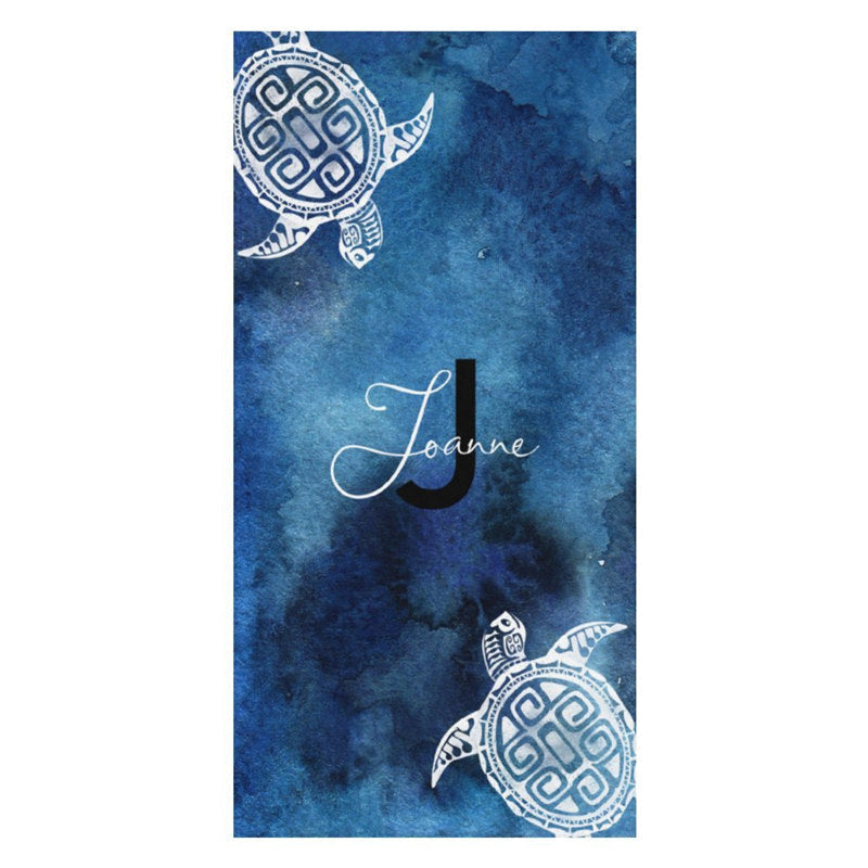Lofaris Sfumato Blue Sea Turtle Custom Beach Towel with Name