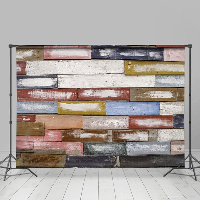 Lofaris Shabby Colorful Wood Block Wall Photo Booth Backdrop