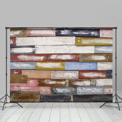 Lofaris Shabby Colorful Wood Block Wall Photo Booth Backdrop