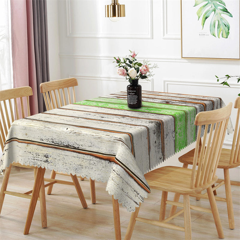 Lofaris Shabby White Green Wood Texture Rectangle Tablecloth