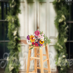 Lofaris Shabby White Wood Door Birthday Cake Smash Backdrop