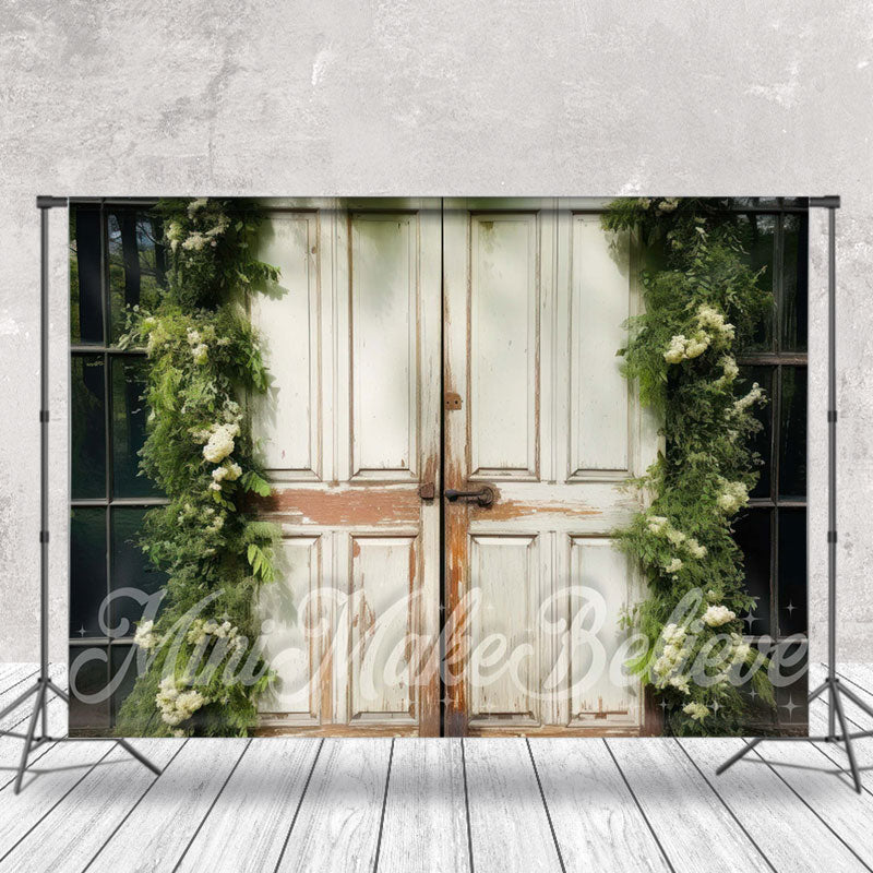 Lofaris Shabby White Wood Door Birthday Cake Smash Backdrop