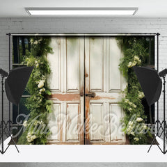 Lofaris Shabby White Wood Door Birthday Cake Smash Backdrop