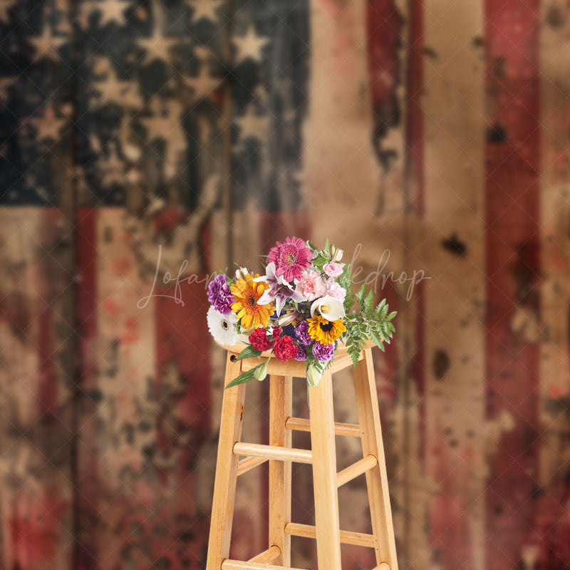 Lofaris Shabby Wooden Wall USA Flag Photo Studio Backdrop