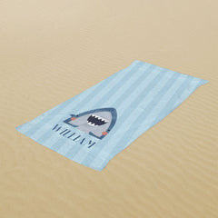 Lofaris Shark Blue Custom Name Kids Beach Towel for Summer