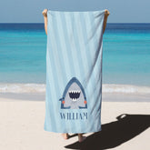Lofaris Shark Blue Custom Name Kids Beach Towel for Summer