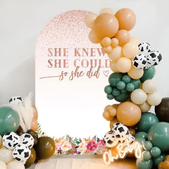 Lofaris She Did Pink Floral Glitter Arch Graduation Backdrop
