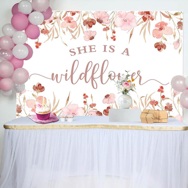 Lofaris She Is A Wildflower Pink Floral Baby Shower Backdrop