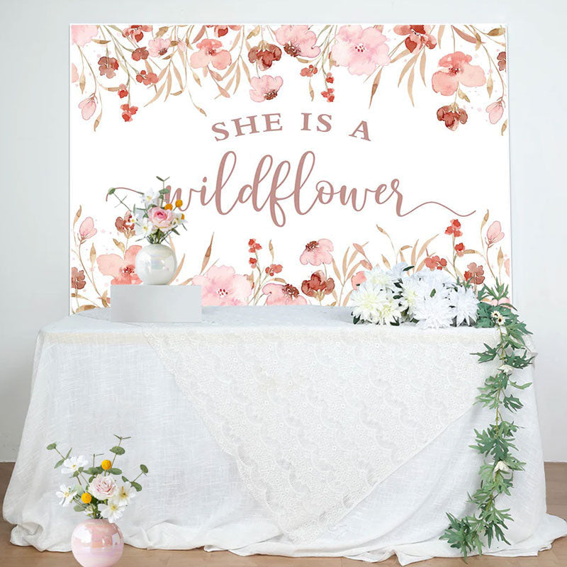 Lofaris She Is A Wildflower Pink Floral Baby Shower Backdrop