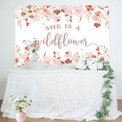 Lofaris She Is A Wildflower Pink Floral Baby Shower Backdrop