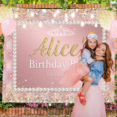 Lofaris Shimmer Diamond Light Pink Custom Birthday Backdrop