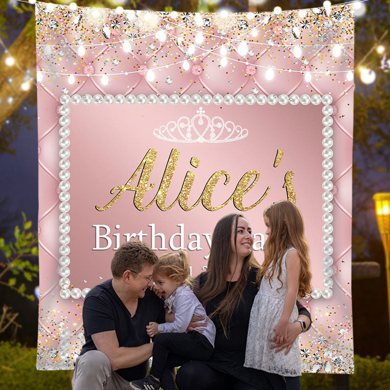Lofaris Shimmer Diamond Light Pink Custom Birthday Backdrop