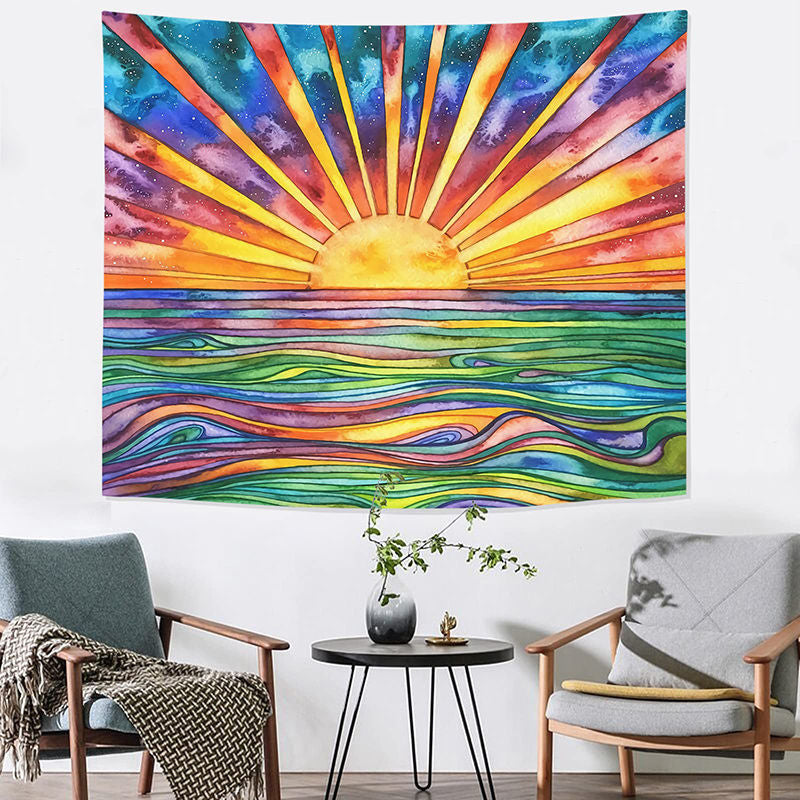 Lofaris Shining Sun Colorful Abstract Sea Wall Art Tapestry