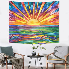 Lofaris Shining Sun Colorful Abstract Sea Wall Art Tapestry