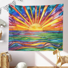 Lofaris Shining Sun Colorful Abstract Sea Wall Art Tapestry