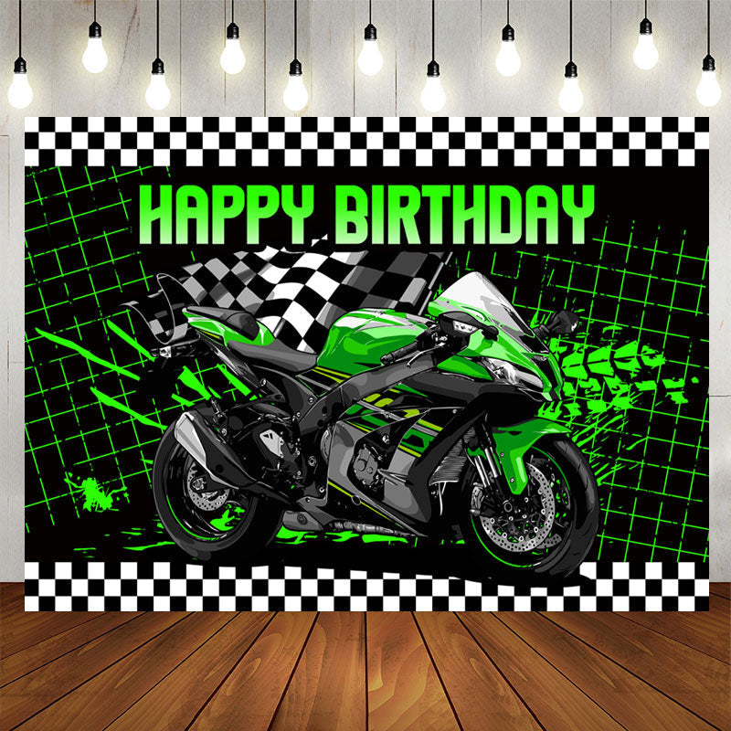 Lofaris Shiny Green Motorcycle Boy Happy Birthday Backdrop