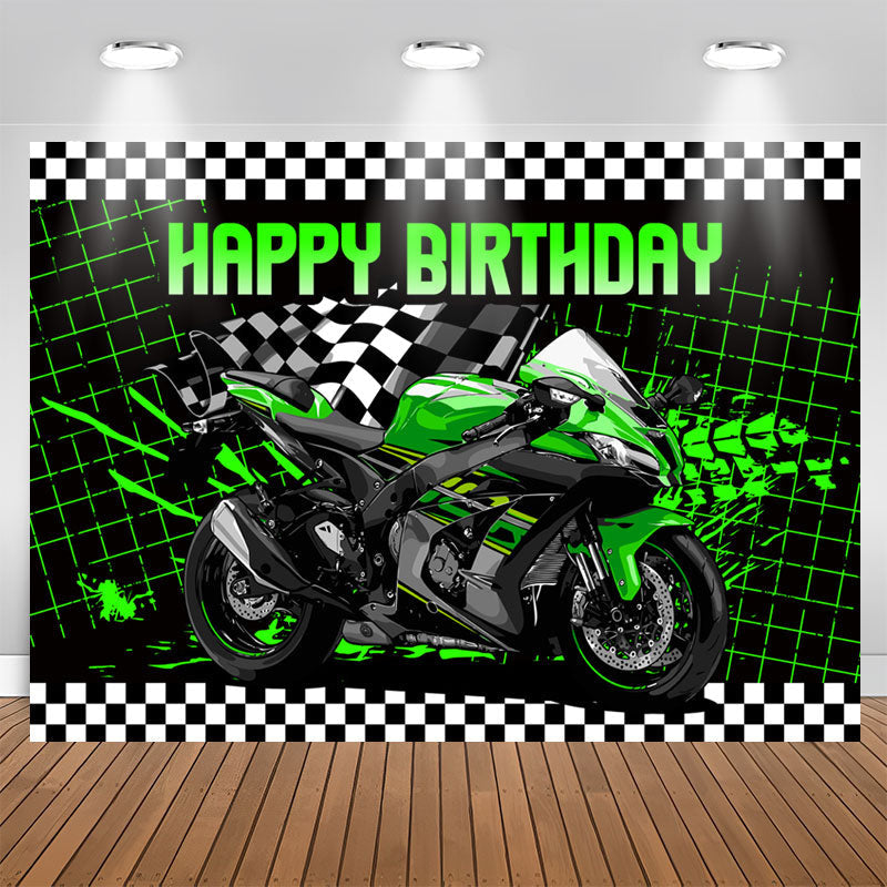 Lofaris Shiny Green Motorcycle Boy Happy Birthday Backdrop