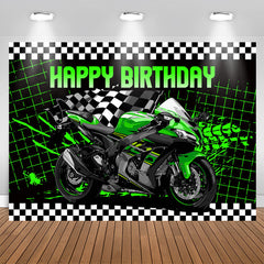 Lofaris Shiny Green Motorcycle Boy Happy Birthday Backdrop