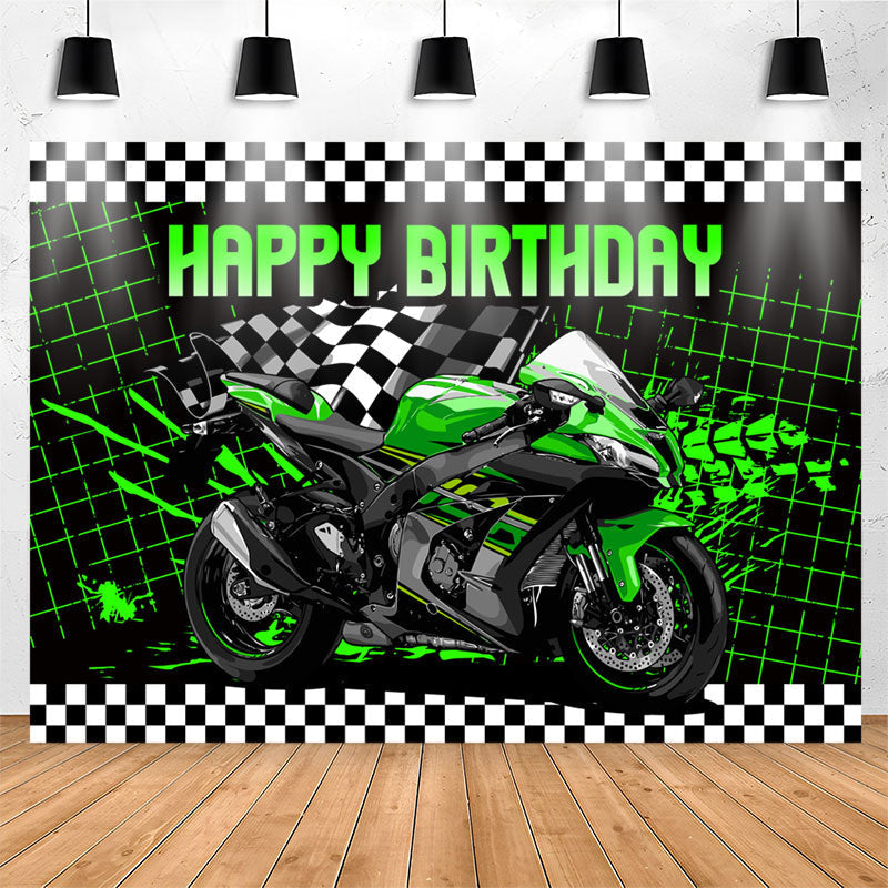 Lofaris Shiny Green Motorcycle Boy Happy Birthday Backdrop