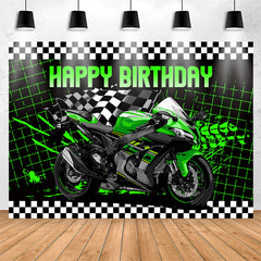 Lofaris Shiny Green Motorcycle Boy Happy Birthday Backdrop