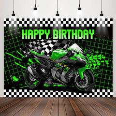 Lofaris Shiny Green Motorcycle Boy Happy Birthday Backdrop