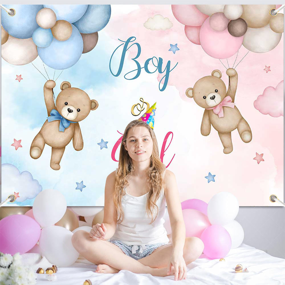 Lofaris (Ship In 24HR) Pink Blue Bear Boy Or Girl Baby Shower Backdrop