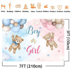 Lofaris (Ship In 24HR) Pink Blue Bear Boy Or Girl Baby Shower Backdrop