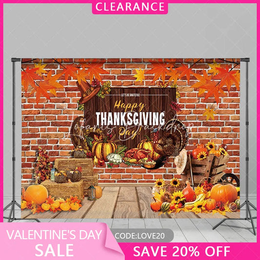 Lofaris (Ship In 24HR) Pumpkin Maples Turkey Brick Thanksgiving Day Backdrop