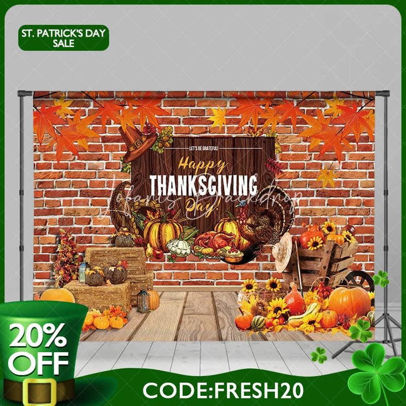 Lofaris (Ship In 24HR) Pumpkin Maples Turkey Brick Thanksgiving Day Backdrop