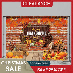 Lofaris (Ship In 24HR) Pumpkin Maples Turkey Brick Thanksgiving Day Backdrop