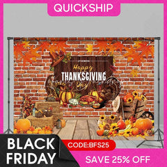 Lofaris (Ship In 24HR) Pumpkin Maples Turkey Brick Thanksgiving Day Backdrop