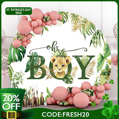 Lofaris (Ship In 24HR) Round Safari Lion Oh Baby Gender Reveal Backdrop