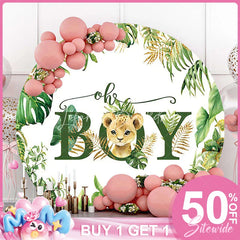 Lofaris (Ship In 24HR) Round Safari Lion Oh Baby Gender Reveal Backdrop