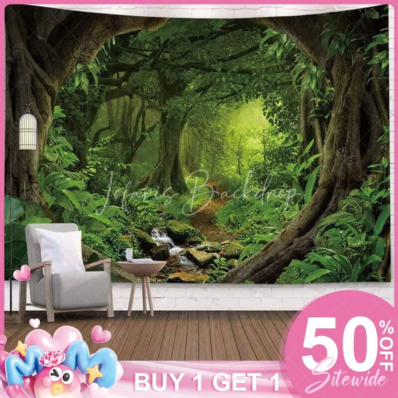 Lofaris (Ship In 24HR) Green Nature Forest 3D Printed Landscape Wall Tapestry