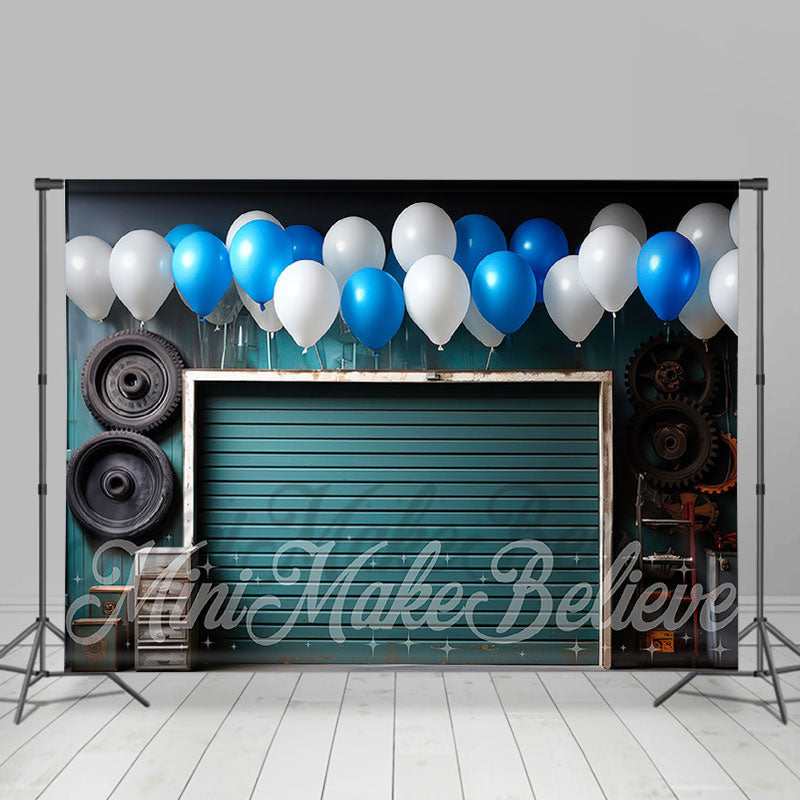 Lofaris Shutter Doors Tire Balloons Happy Birthday Backdrop