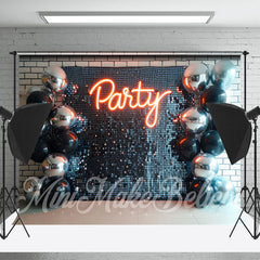 Lofaris Silver Black Balloon Brick Wall Cake Smash Backdrop