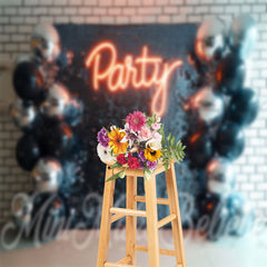Lofaris Silver Black Balloon Brick Wall Cake Smash Backdrop