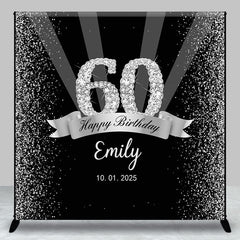 Lofaris Silver Black Glitter Custom 60th Birthday Backdrop