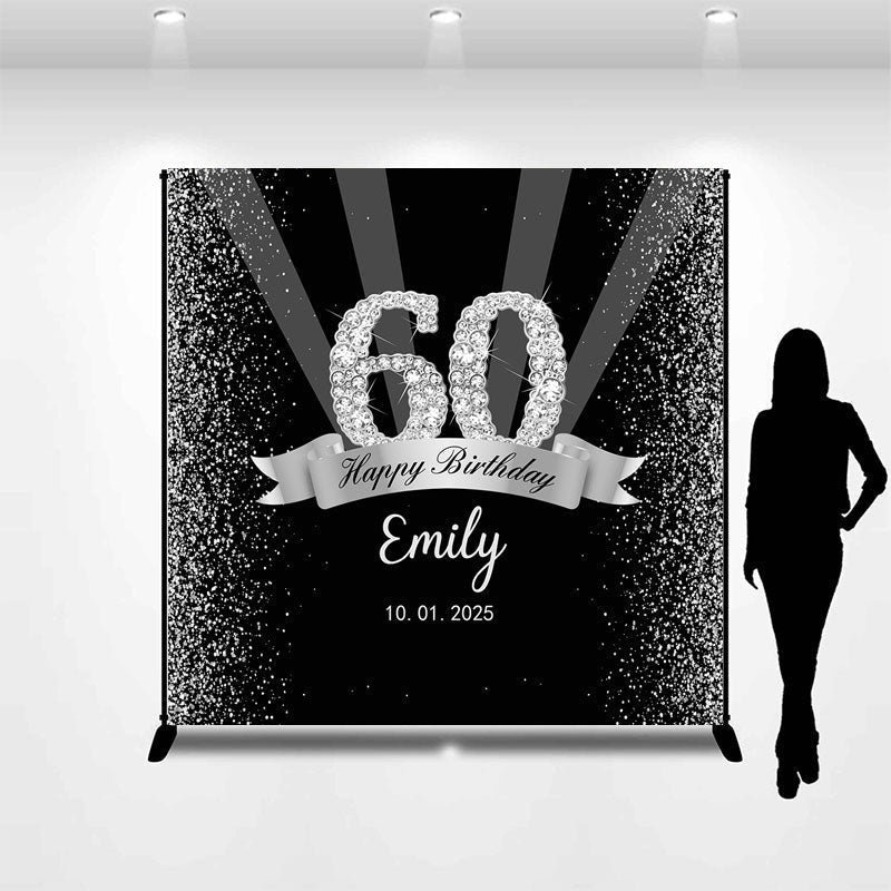 Lofaris Silver Black Glitter Custom 60th Birthday Backdrop