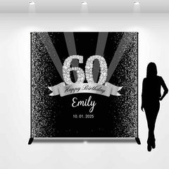Lofaris Silver Black Glitter Custom 60th Birthday Backdrop