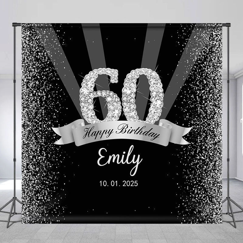 Lofaris Silver Black Glitter Custom 60th Birthday Backdrop