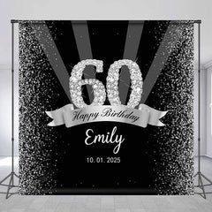 Lofaris Silver Black Glitter Custom 60th Birthday Backdrop