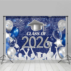 Lofaris Silver Blue Sparkle Balloon Graduation Backdrop