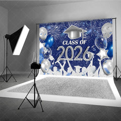 Lofaris Silver Blue Sparkle Balloon Graduation Backdrop