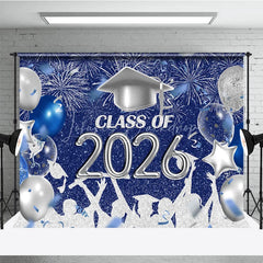 Lofaris Silver Blue Sparkle Balloon Graduation Backdrop